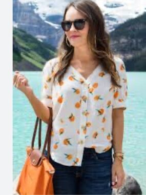 Zesty & Chic: Mauve Orange Print Button-Down Blouse Size 0